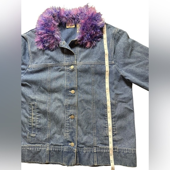Vintage Y2K Crossroads Denim Jacket w/ Purple Faux Fur Collar Women’s Medium - Picture 6 of 7